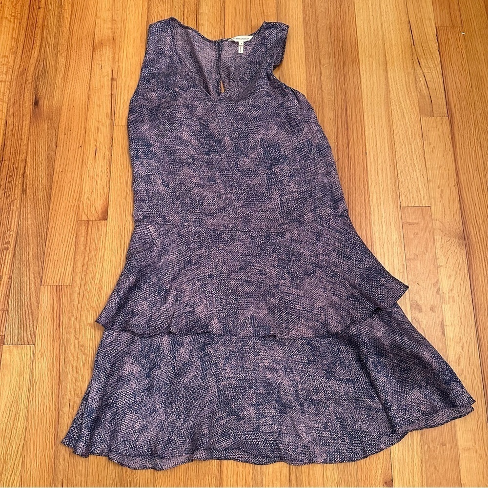 Rebecca Taylor Womens Blue Purple Geometric Ruffle Silk Mini Dress Sz 4 #